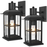 2-Pack Outdoor Wall Lanterns, Exterior Waterproof Wall Sconce Light Fixtures With Clear Glass Shade, 100% Aluminum Anti-Rust Matte Black Porch Lights, E26 Wall Mounted Lamps For Garage Doorway Hallway