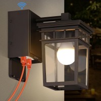 Porch Light With Gfci Outlet Built In, Dusk To Dawn Outdoor Light With Outlet, Waterproof Anti-Rust Alunmium Exterior Light Fixture Wall Mount Outside Light For House Garage Front Door, Bulb Included