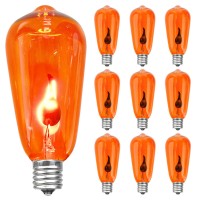 Cbebew Halloween Flicker Flame Light Bulbs, St40 Orange Replacement Bulbs, Edison Bulbs For Halloween Outdoor Patio Backyard String Lights, 1 Watt- E17 Intermediate Base, 10 Pack