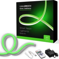 Galgreen Neon Rope Lights, 16.4Ft Rope Lights With Dimmable Remote And Adapter, Waterproof Flexible Smart Led Strip Lights For Bedroom, Super Bright, Diy Neon Sign, Indoors Outdoors Wall Decor, Green