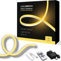 Galgreen Neon Rope Lights, 16.4Ft Rope Lights With Dimmable Remote And Adapter, Waterproof Flexible Smart Led Strip Lights For Bedroom, Super Bright, Diy Neon Sign, Indoors Outdoors Wall Decor, Yellow