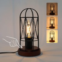 Gyrovu Industrial Table Lamp, Small Touch Control Edison Desk Lamp 3 Way Dimmable Vintage Bedside Lamp Metal Cage Steampunk Nightstand Lamp For Living Room,Bedroom Or Den