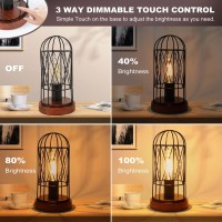 Gyrovu Industrial Table Lamp, Small Touch Control Edison Desk Lamp 3 Way Dimmable Vintage Bedside Lamp Metal Cage Steampunk Nightstand Lamp For Living Room,Bedroom Or Den