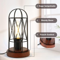 Gyrovu Industrial Table Lamp, Small Touch Control Edison Desk Lamp 3 Way Dimmable Vintage Bedside Lamp Metal Cage Steampunk Nightstand Lamp For Living Room,Bedroom Or Den