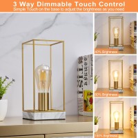 Gyrovu Touch Table Lamp, Bedside Lamp 3 Way Dimmable Modern Table Lamp Small Nightstand Lamp Desk Lamp With White Faux Marble Base, Edison Bulb Included For Living Room Bedroom Dining Room