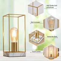 Gyrovu Touch Table Lamp, Bedside Lamp 3 Way Dimmable Modern Table Lamp Small Nightstand Lamp Desk Lamp With White Faux Marble Base, Edison Bulb Included For Living Room Bedroom Dining Room