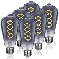 Ruiaotd St58(St19) Smoky Grey Glass Vintage Edison Light Bulbs, 4.5W Equivalent To 40W, Daylight White 5000K, Antique Flexible Spiral Led Filament Light Bulb, E26 Medium Base, Dimmable, 6 Pack