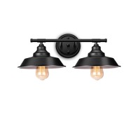 Elibbren Farmhouse Rustic Vintage 2-Lights Vanity Wall Sconce Lighting, E26 Base Metal Matte Black Industrial Bathroom Wall Light Fixture For Bathroom Vanity Mirror Cabinets Dressing Table(Black)