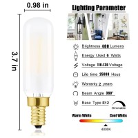 E12 Led Bulb, T6.5 Dimmable E12 Candelabra Led Light Bulbs 4W Equal 40 Watt Light Bulb 4000K Daylight White,T6 Frosted Led Bulb,400Lm,40W Candelabra Led Filament Candle Bulbs For Chandeliers-6Pack