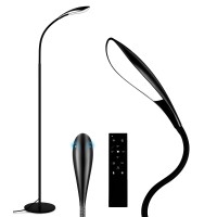 Outon Led Floor Lamp, 12W 1080Lm, Dimmable Adjustable Gooseneck Standing Lamp With 4 Color Temperature, Remote & Touch Control, 1H Timer, Memory Function For Reading Living Room Bedroom Office (Black)