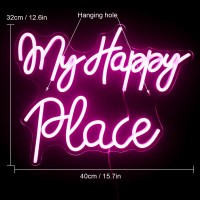 My Happy Place Neon Sign Pink Neon Signs Letters Neon Lights For Bedroom Happy Light For Wedding Decoration Birthday Party Girls