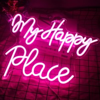 My Happy Place Neon Sign Pink Neon Signs Letters Neon Lights For Bedroom Happy Light For Wedding Decoration Birthday Party Girls