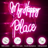 My Happy Place Neon Sign Pink Neon Signs Letters Neon Lights For Bedroom Happy Light For Wedding Decoration Birthday Party Girls