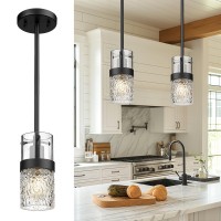 Lms Black Pendant Lights Modern Industrial Pendant Lighting For Kitchen Island With Hammered Glass Lms172