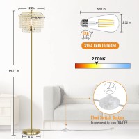 Luvkczc Crystal Floor Lamp Gold, Double-Layer Lampshade, Elegant Standing Lamp With On-Off Foot Switch, Tall Standing Lamps For Living Room, Bedroom, Office, 8W Led Bulb Included