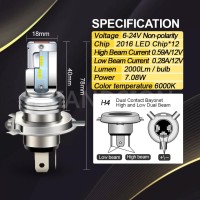 FeaturesNonPolarity Design Plug and Play is not polarity sensitiveDC 624V wide voltage design Suitable for motorcycles motos ATVs UTVs scooters and most vehiclesSpecificationsModel H4Beam HighLow BeamColor WhiteVoltage DC 624V 6V 12V 24VLumen2000lmPower a