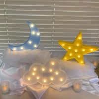 Zuovaov Stars, Moon And Clouds Logo Night Light, Cute Baby Room Decoration Night Light, Party Party Shiny Decorative Ornament. (Yellow Stars + Blue Moon + White Clouds)