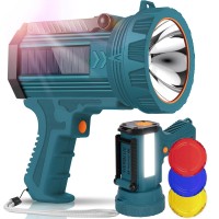 Yierblue Rechargeable Spotlight Flashlight With Solar Panels 1000 000 High Lumen Outdoor Handheld Spot Lights And Flood Light