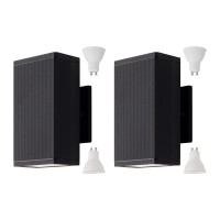 Mirrea 8In Modern Outdoor Patio Light With 2 5W Led Gu10 Replaceable Bulbs In Matte Black Rectangular Aluminum Sconce Up And Dow