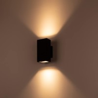 Mirrea 8In Modern Outdoor Patio Light With 2 5W Led Gu10 Replaceable Bulbs In Matte Black Rectangular Aluminum Sconce Up And Dow