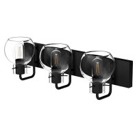 Tipace Industrial Bathroom Vanity Lighting Fixtures 3Lights Farmhouse Matte Black Finish With Globe Clear Glass Vanity Lights V