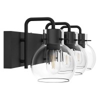 Tipace Industrial Bathroom Vanity Lighting Fixtures 3Lights Farmhouse Matte Black Finish With Globe Clear Glass Vanity Lights V