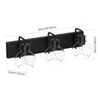 Tipace Industrial Bathroom Vanity Lighting Fixtures 3Lights Farmhouse Matte Black Finish With Globe Clear Glass Vanity Lights V