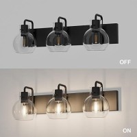 Tipace Industrial Bathroom Vanity Lighting Fixtures 3Lights Farmhouse Matte Black Finish With Globe Clear Glass Vanity Lights V