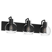 Tipace Industrial Bathroom Vanity Lighting Fixtures 3Lights Farmhouse Matte Black Finish With Globe Clear Glass Vanity Lights V