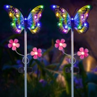 Vgyvgycc Outdoor Solar Garden Lights - 2 Pack Solar Metal Butterfly Decorative Lights - Newest Colorful Led Waterproof Solar Stake Lights For Garden, Patio, Yard, Lawn, Walkway Decoration(Blue)