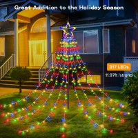 Blctec Outdoor Christmas Decorations, 317 Leds Christmas Lights With 9 Strands 11.9Ft Waterfall Christmas Tree Lights, 8 Modes, Waterproof, Topper Star & Timer For Yard Patio Xmas D