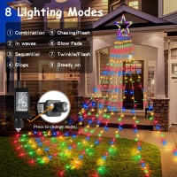 Blctec Outdoor Christmas Decorations, 317 Leds Christmas Lights With 9 Strands 11.9Ft Waterfall Christmas Tree Lights, 8 Modes, Waterproof, Topper Star & Timer For Yard Patio Xmas D