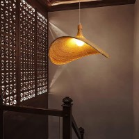 Handwoven Bamboo Pendant Light Simple Bamboo Hat Chandelier Ceiling Light Ceiling Lamp Natural Bamboo Chandelier For Dining Room, Tea Room, Restaurant