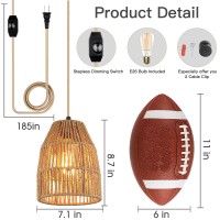 Plug In Pendant Light Hanging Lights With 15Ft Golden Cotton Cord Stepless Dimming Switch Handwoven Hemp Rope Lampshade Boh