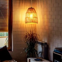 Plug In Pendant Light Hanging Lights With 15Ft Golden Cotton Cord Stepless Dimming Switch Handwoven Hemp Rope Lampshade Boh