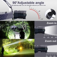 Led Headlamp Rechargeable, 90000 Lumen Super Bright Headlamp Flashlight Led Work Headlight Zoomable, Waterproof, 90