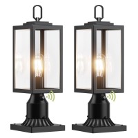 Aoceley Dusk To Dawn Outdoor Post Light, Set Of 2 Modern Lamp Post Light Fixture Exterior Post Lantern With Pier Mount Base, Black Post Light With Clear Glass Shade