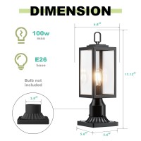 Aoceley Dusk To Dawn Outdoor Post Light, Set Of 2 Modern Lamp Post Light Fixture Exterior Post Lantern With Pier Mount Base, Black Post Light With Clear Glass Shade