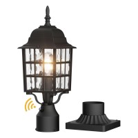 Aoceley 1-Light Dusk To Dawn Outdoor Post Light, Exterior Lamp Post Light Fixture With Pier Mount Base, Exterior Pole Lantern Light, Black With Water Ripple Glass