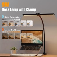 Desk Lamps For Home Office, Architect Desk Lamp With Clamp, Led Desktop Lamp Dimmable, Bright Office Lighting, 9W Modern Desk Lamp For Monitor (Black)