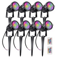 Aledeco Rgb+W Low Voltage Landscape Lights With Remote Control 5W 12V Landscape Lighting Led 16 Color Changing Spotlights Outdoor Waterproof Pathway Lights Garden Decorative(8 Pack)