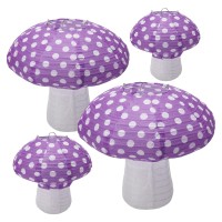 4Pcs Mushroom Shaped Paper Lanterns, Windspeed Large Paper Lantern Mushroom Shaped Paper Lantern For Nursery Garden Christmas Party Decoration 8 Inch, 12 Inch (Purple)