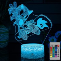 Qiujonvy Anime Hedgehog Table Lamp, 3D Illusion Night Light 7 Colors Changing Dimmable Fit 1 2 3 4 5 6 7 8 Year Old Boy Or Girl Festival Gifts