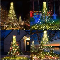 Blctec Outdoor Christmas Decorations, 317 Led Christmas Lights With 9 Strands 11.9Ft Waterfall Christmas Tree Lights, 8 Modes, Waterproof, Topper Star & Timer For Yard Patio Xmas D