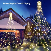 Blctec Outdoor Christmas Decorations, 317 Led Christmas Lights With 9 Strands 11.9Ft Waterfall Christmas Tree Lights, 8 Modes, Waterproof, Topper Star & Timer For Yard Patio Xmas D