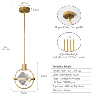 Liangmh Modern Crystal Pendant Light In Gold Brushed Brass Finish Mini Led Light Fixtures Metal Rod Ceiling Gold Chandelier For Kitchen Island Bedroom Dining Room Bar(1-Lights)