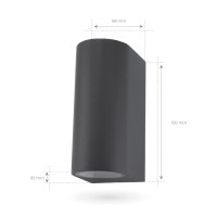 Ledvion Douglas, Led Outdoor Wall Light, Anthracite, Round, With 2X Gu10 Sockets Up & Down On Both Sides, Outdoor Wall Light, Wall Lamp, Outdoor Lamp, Ip54