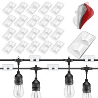 Outdoor Light Clips: 20 Clips White - Hooks For Outdoor String Lights - Adhesive Waterproof Strips Outdoor Light Clips For Patio Hanging Heavy Duty Gutter Outside Fence Window Christmas Decorate