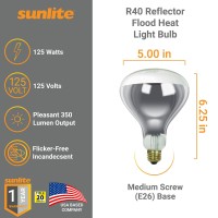 Sunlite 41714 R40 Reflector Flood Light Bulb, Heat Lamp, 125 Watts, 125 Volts, Medium Base (E26), Dimmable, 2,000 Hours Life Span, Title 20 Approved, Clear, 6 Count