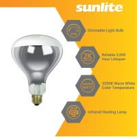 Sunlite 41714 R40 Reflector Flood Light Bulb, Heat Lamp, 125 Watts, 125 Volts, Medium Base (E26), Dimmable, 2,000 Hours Life Span, Title 20 Approved, Clear, 6 Count